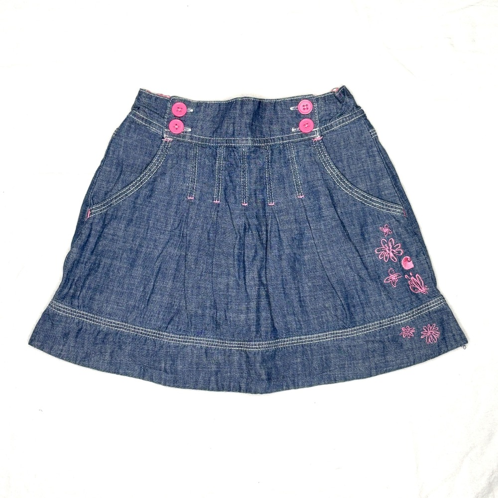 Carhartt Kids Denim Skirt‎ with Pink Flower Embroidery Elastic Waist Size 3T